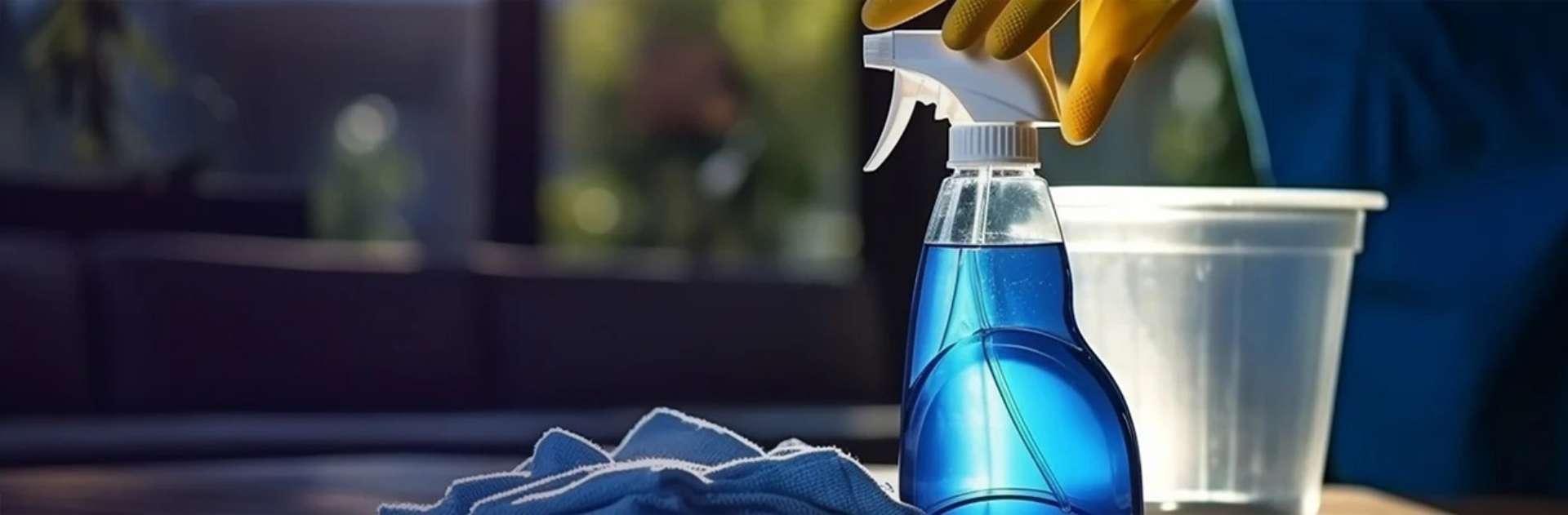 Cleaning supplies on table